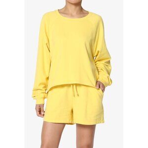 Oversized Cotton Terry Lounge Set – Long Sleeve Top & Drawstring Shorts - Yellow